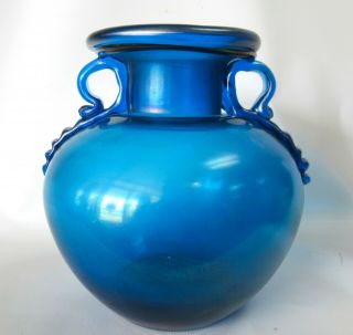 Gorgeous Vintage Iridescent Blue Loetz / Quezal Blown Art Glass Amphora Vase