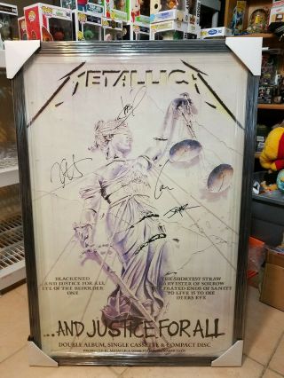 Metallica.  And Justice For All Poster Signed Jason James Lars Kirk 36x26 Rare