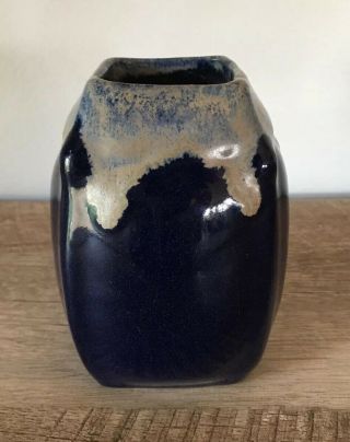 Vintage Burgel Ceramics Pottery German Dark Blue Drip Vase By Carl Fischer