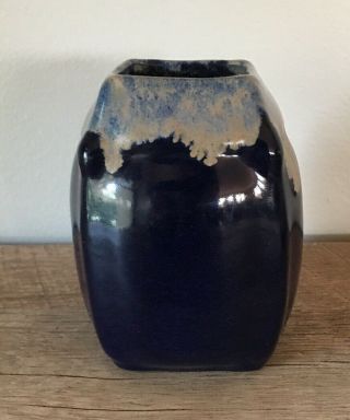 VINTAGE BURGEL CERAMICS POTTERY GERMAN DARK BLUE DRIP VASE BY CARL FISCHER 3