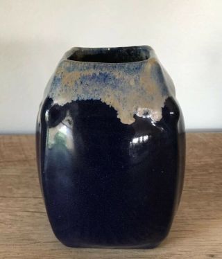 VINTAGE BURGEL CERAMICS POTTERY GERMAN DARK BLUE DRIP VASE BY CARL FISCHER 5