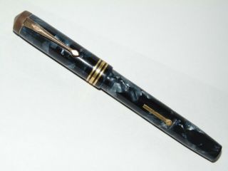 Vintage Conway Stewart 55 Blue Marble Cased Lever Fountain Ink Pen 14ct Gold Nib
