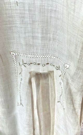 1920S Art Deco Day Dress White Linen Sheath Flapper Cut Work Embroidery Medium 3