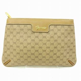 Authentic Gucci Vintage Monogram Gg Brown Leather Clutch Cosmetic Makeup Bag