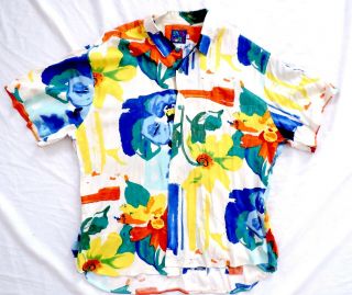 Vtg Jams World Rayon Hawaiian Shirt Xl Multi Color Floral Painting Pattern