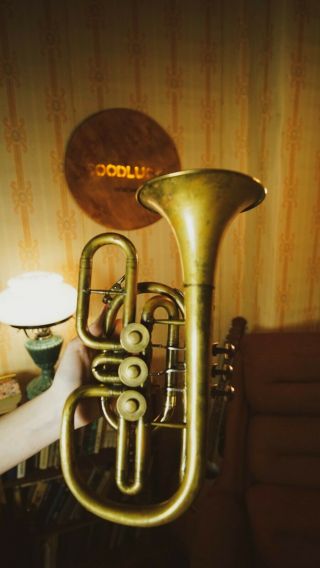 Vintage Ussr Soviet Brass Musical Wind Instrument Cornet