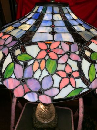 Vintage Tiffany Style Leaded Stained Glass Floral Lamp Shade Floral Flowers 2