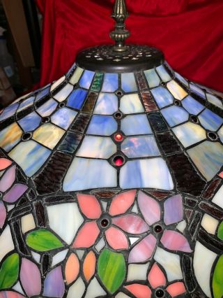 Vintage Tiffany Style Leaded Stained Glass Floral Lamp Shade Floral Flowers 3