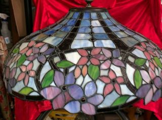 Vintage Tiffany Style Leaded Stained Glass Floral Lamp Shade Floral Flowers 6