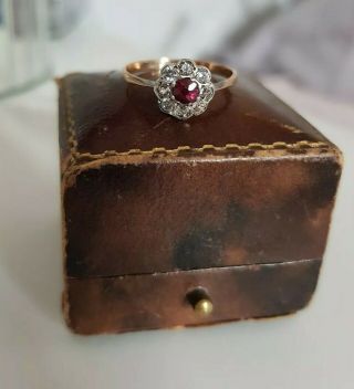 Antique Edwardian/ Art Deco Halo Ruby Paste Diamond Ring