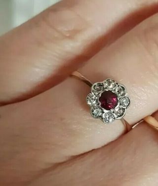 Antique Edwardian/ Art Deco Halo Ruby Paste Diamond Ring 2