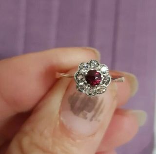 Antique Edwardian/ Art Deco Halo Ruby Paste Diamond Ring 3