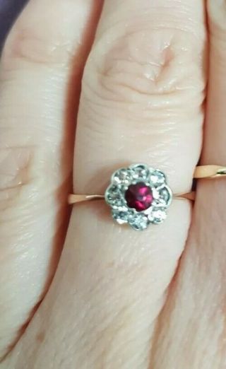Antique Edwardian/ Art Deco Halo Ruby Paste Diamond Ring 5