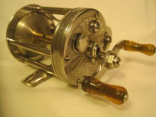 Early Pfluger Summit German Silver Reel W Case " No Model Number,  7 Patent Dates "