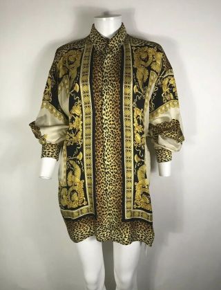 Rare Vtg Gianni Versace V2 Leopard Print Silk Shirt XL 2