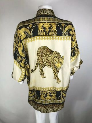Rare Vtg Gianni Versace V2 Leopard Print Silk Shirt XL 3