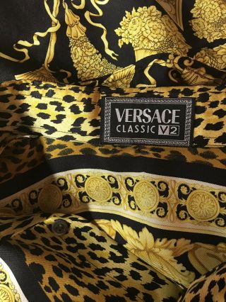 Rare Vtg Gianni Versace V2 Leopard Print Silk Shirt XL 5