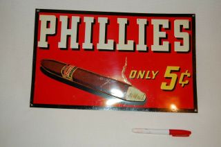 Phillies Cigar Sign Vintage Tin Metal Antique Cigarettes Tobacco General Store