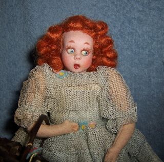 Vintage Antique Girl Felt Cloth Doll Lenci Macotte (?) 8 " Vibrant Red Head