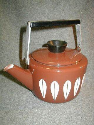 Vtg Mcm 60s Catherine Holm Brown Lotus Teapot Enamelware