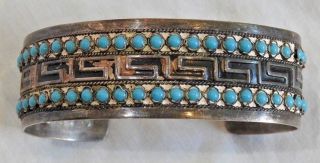 Vintage Native American Old Pawn Silver & Turquoise Cuff Bracelet