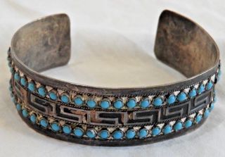Vintage Native American Old Pawn Silver & Turquoise Cuff Bracelet 2