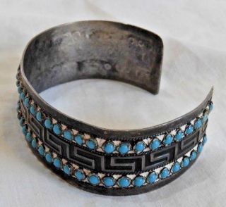 Vintage Native American Old Pawn Silver & Turquoise Cuff Bracelet 3