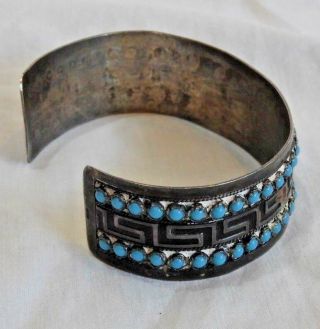 Vintage Native American Old Pawn Silver & Turquoise Cuff Bracelet 4