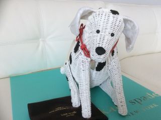 Nwt Kate Spade Rose Wicker Dalmatian Dog Bag Rare Gift Box