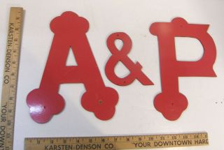 VINTAGE CUT OUT HANGING SIGN LETTERS A&P ATLANTIC & PACIFIC GROCERY STORE 9 3/4 