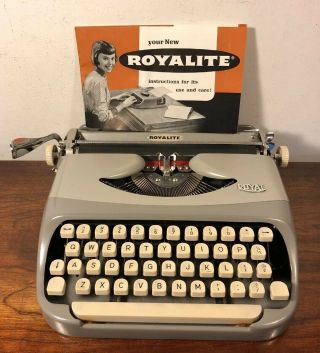 Vintage Royal Royalite Typewriter Gray W Booklet