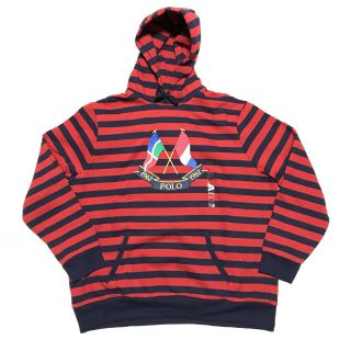 Polo Ralph Lauren Cross Flags Red Striped Hoodie Sweatshirt Mens Xl Retro Nwt