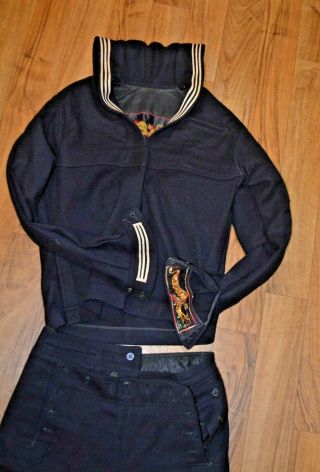 Vintage Us Navy Naval Wool Uniform Popeye Shang - Hai Uss Borie Seafarer