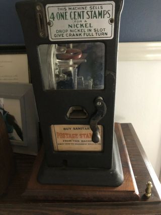 Vintage Schermack Postage Stamp Vend Machine On Lamp Base With Green Glass Shade