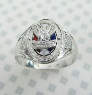 Extremely Vintage 14k White Gold 9.  7 Grams Size 12 1/4 Eagle Scout Ring
