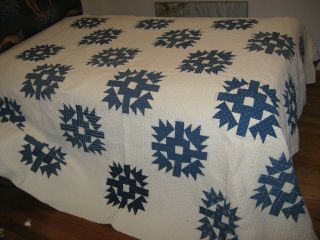 Vintage Homemade Blue And White Patchwork Quilt 90 " X 79 "