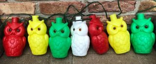 RETRO Vintage OWL Party Lites String 7 Camping Rv Patio Blow Mold Lights 2