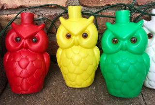 RETRO Vintage OWL Party Lites String 7 Camping Rv Patio Blow Mold Lights 5