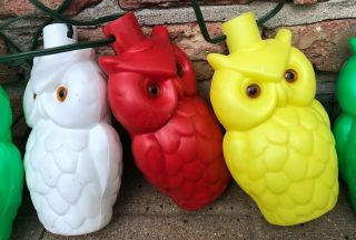 RETRO Vintage OWL Party Lites String 7 Camping Rv Patio Blow Mold Lights 6