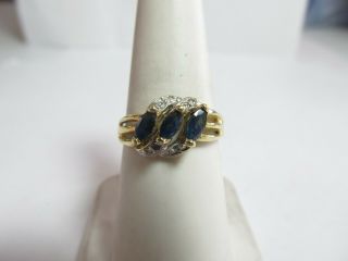 Vintage 14k Solid Gold Ring With 3 Natural Sapphires And Diamonds