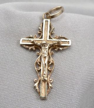 14k Yellow Gold Fancy Religious Crucifix Cross Pendant Milros 1.  8 Grams Vintage
