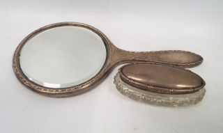 Sterling Silver Dressing Table Items - Mirror And Small Pot - H29