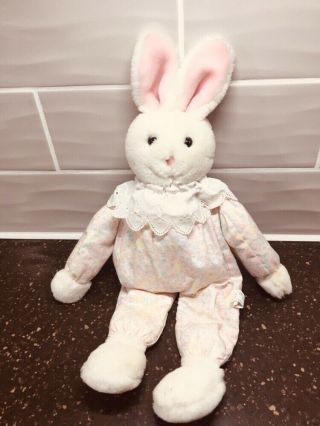 Vtg Eden Bunny Rabbit Floral Body Lace Collar Floppy Stuffed Plush