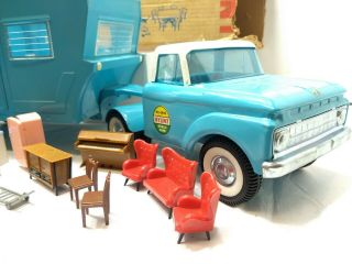 Vintage 1965 Nylint 6601 Mobile Home & 6000 Ford F100 Truck W/ Accessories & Box