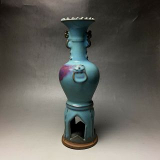 Rare Chinese Porcelain Jun Kiln Red & Blue Glaze Tiger Head Vase