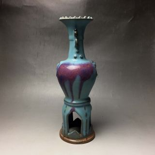 Rare Chinese porcelain Jun kiln red & blue glaze tiger head vase 2