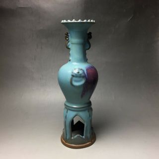 Rare Chinese porcelain Jun kiln red & blue glaze tiger head vase 3