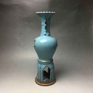 Rare Chinese porcelain Jun kiln red & blue glaze tiger head vase 4