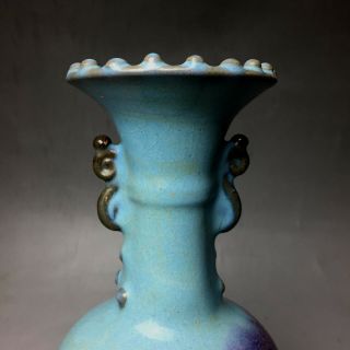 Rare Chinese porcelain Jun kiln red & blue glaze tiger head vase 7