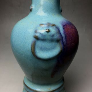Rare Chinese porcelain Jun kiln red & blue glaze tiger head vase 8
